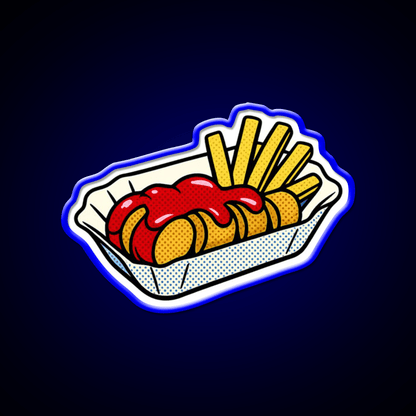 Popart Currywurst With Fries Fast Food Led Neon Sign For Burger Place Rgb Color - Shineneon
