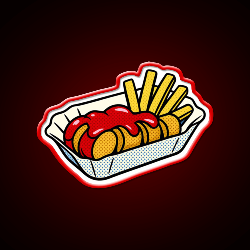 Popart Currywurst With Fries Fast Food Led Neon Sign For Burger Place Rgb Color - Shineneon