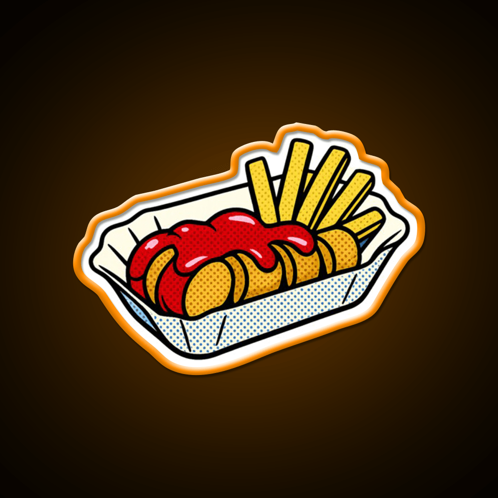 Popart Currywurst With Fries Fast Food Led Neon Sign For Burger Place Rgb Color - Shineneon