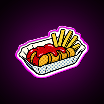 Popart Currywurst With Fries Fast Food Led Neon Sign For Burger Place Rgb Color - Shineneon