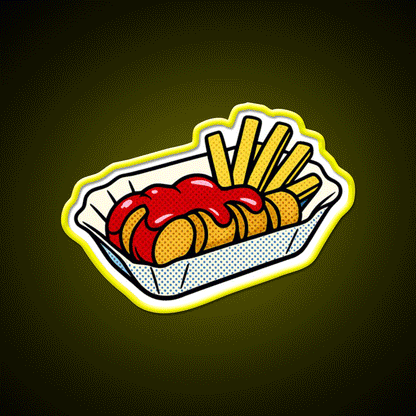 Popart Currywurst With Fries Fast Food Led Neon Sign For Burger Place Rgb Color - Custom LED neon sign front view