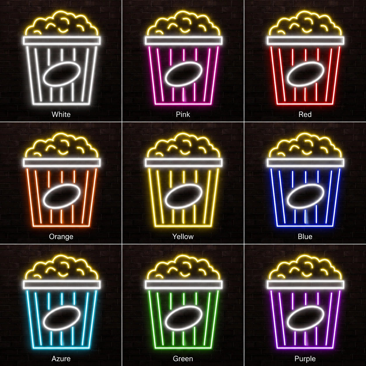 Popcorn Bowl Outline Neon Sign LED Neon Sign color grid