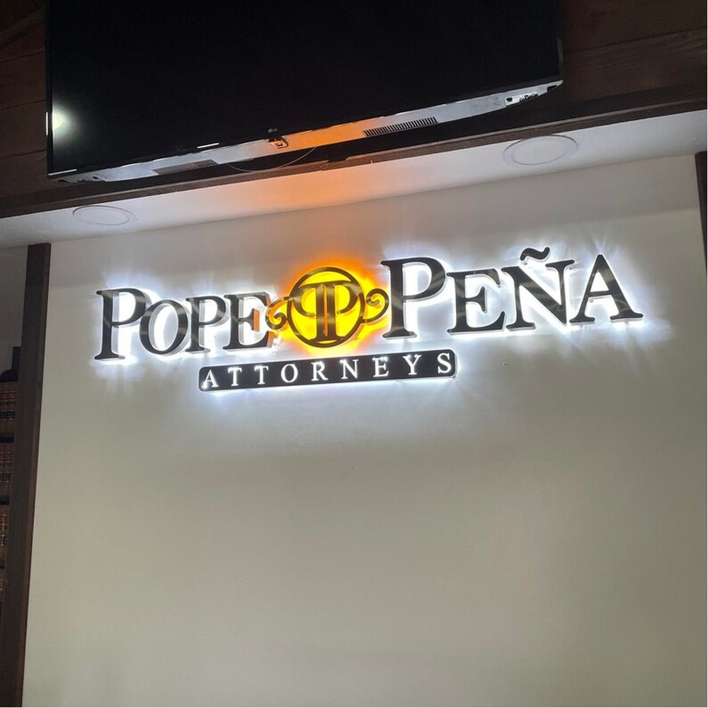 Pope Pena Attorneys 3D Frontlit And Backlit Channel Letter Led Light Sign - Shineneon