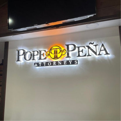 Pope Pena Attorneys 3D Frontlit And Backlit Channel Letter Led Light Sign - Shineneon