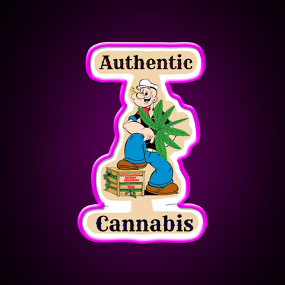 Popeye The Sailor Man Hemp Inspired Green Leaf Led Neon Sign Rgb Color - Neon sign mounted on wall in room