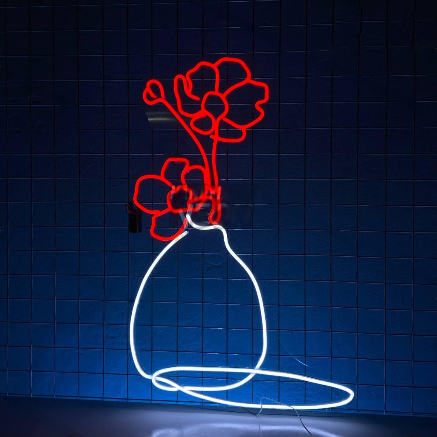 Poppies In Vase Led Neon Sign Flower Room Wall Art | Shineneon