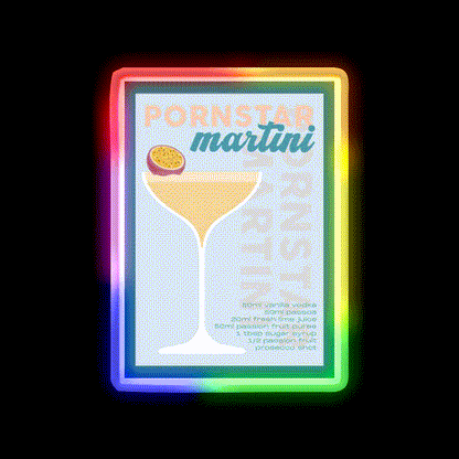 Pornstar Martini Cocktail Recipe Print Cocktail Bar Decor Led Neon Sign Rgb Color - LED neon sign close-up detail