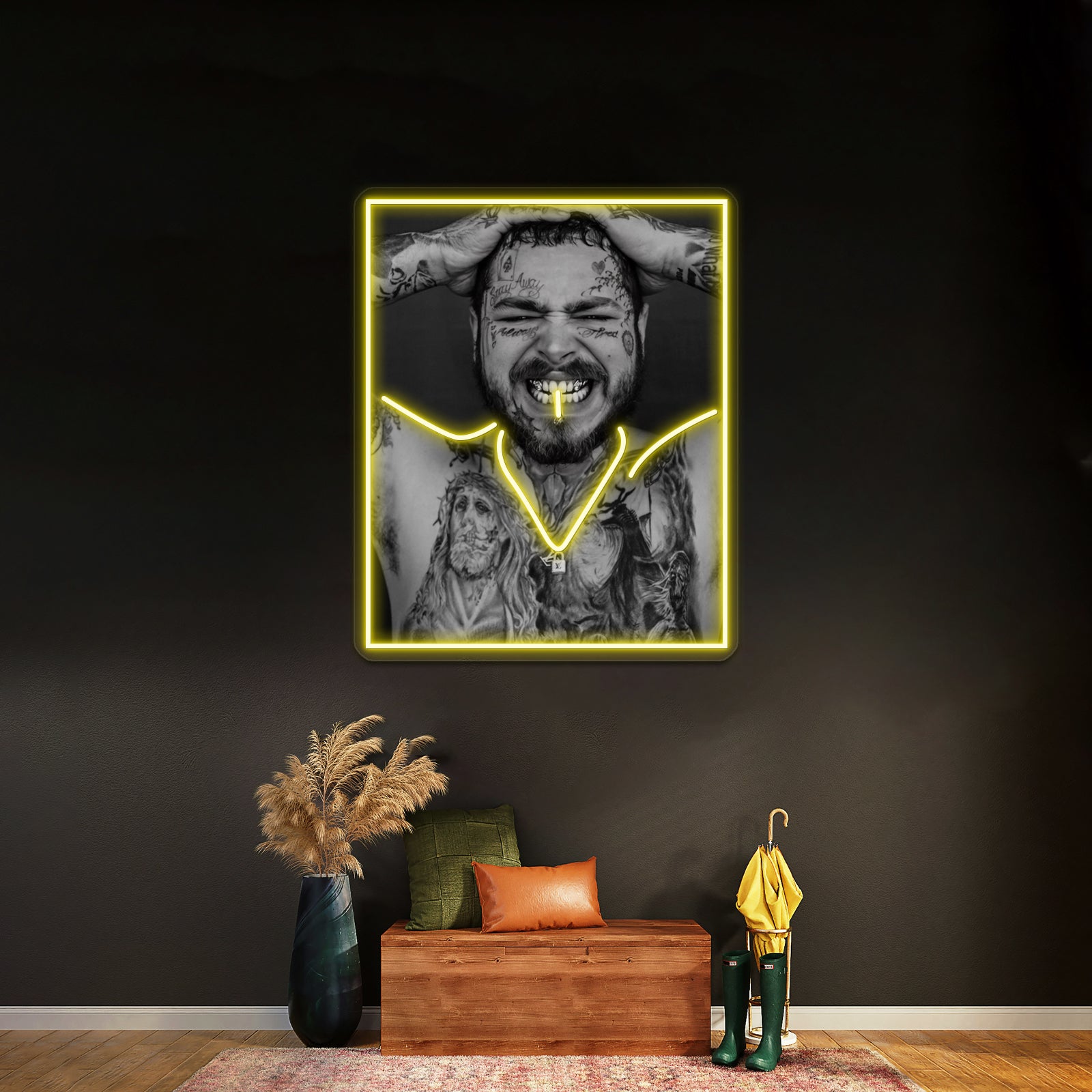 Post Malone Revealing Tattoos Grill Artwork Led Signs For Bedroom | Shineneon