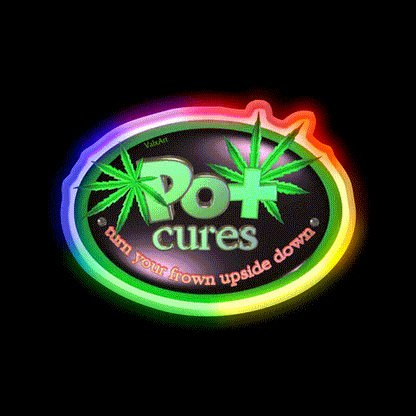Pot Cures Turn Your Frown Upside Down Green Leaf Led Neon Sign Rgb Color - LED neon sign close-up detail