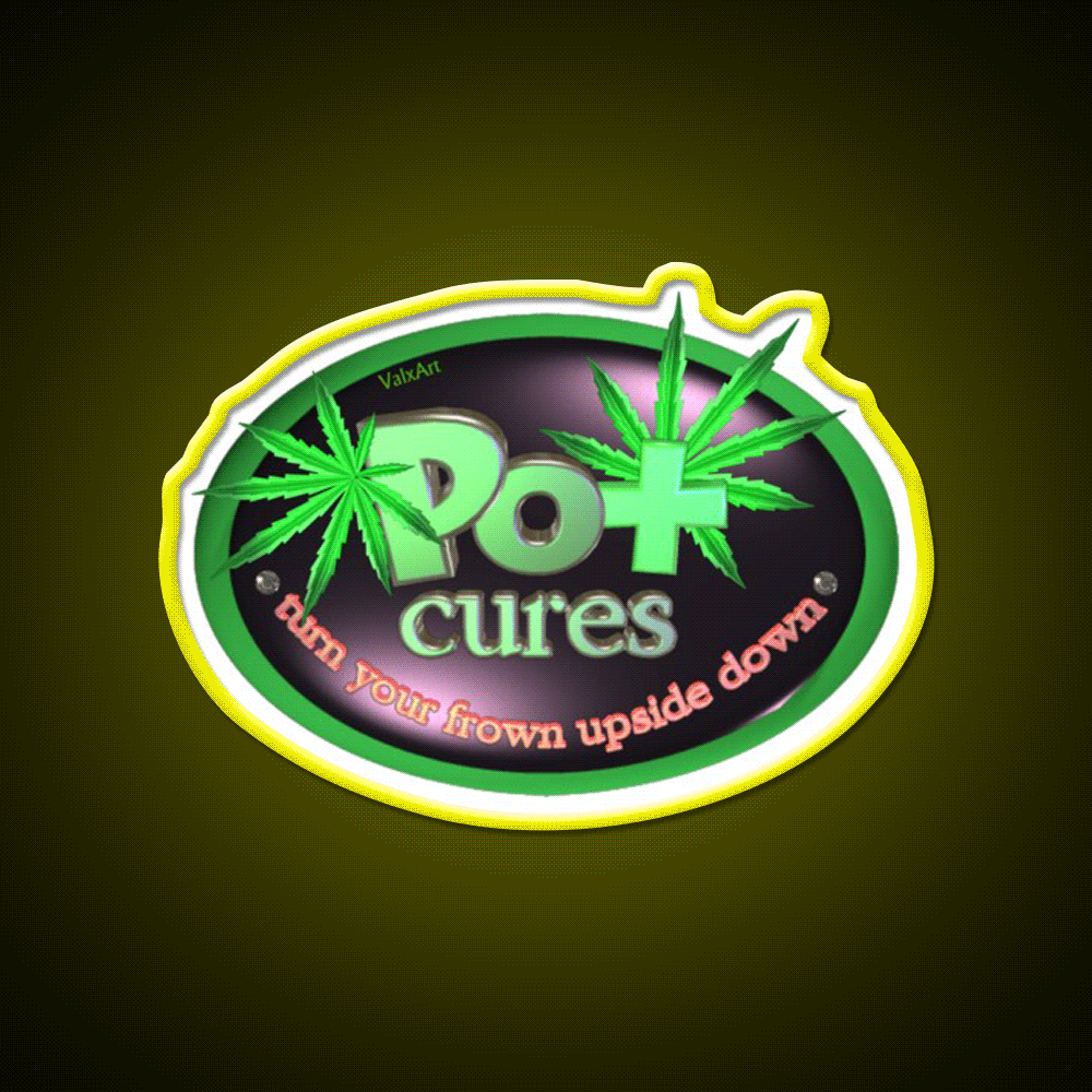Pot Cures Turn Your Frown Upside Down Green Leaf Led Neon Sign Rgb Color - Custom LED neon sign front view