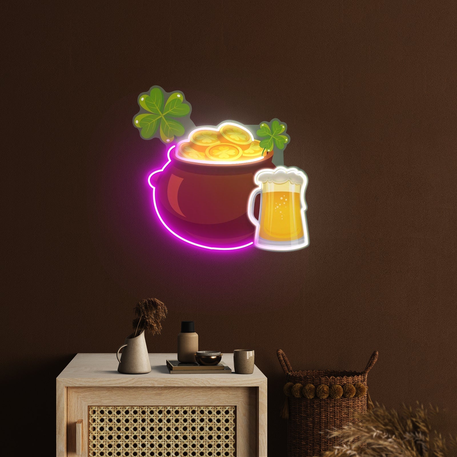 Pot Of Gold And Beer St Patrick Day Led Neon Signs - Shineneon