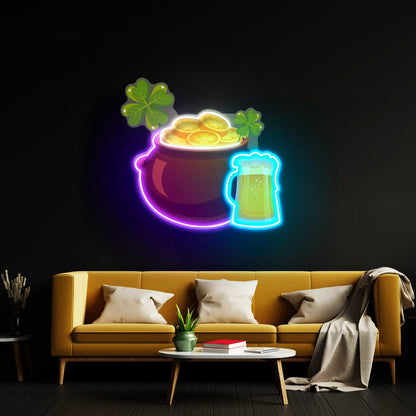 Pot Of Gold And Beer St Patrick Day Led Neon Signs - Shineneon