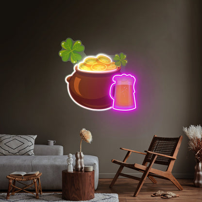 Pot Of Gold And Beer St Patrick Day Led Neon Signs - Shineneon