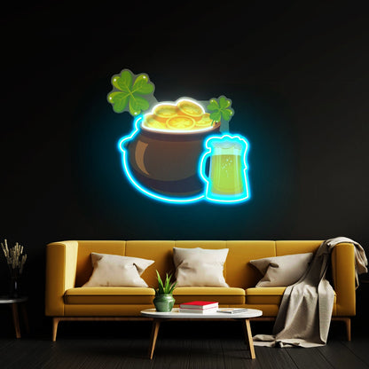 Pot Of Gold And Beer St Patrick Day Led Neon Signs - Shineneon