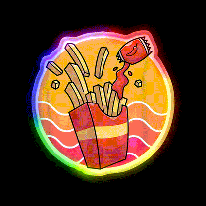 Potato And Fries For Fast Foods Fast Food Led Neon Sign For Burger Place Rgb Color - LED neon sign close-up detail