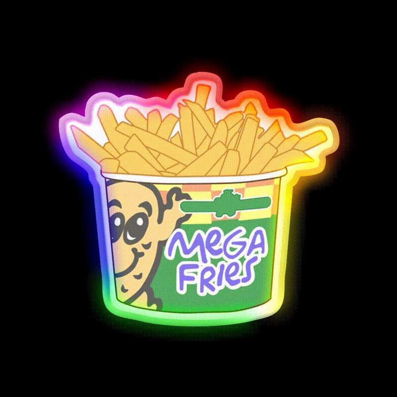 Potato Corner Mega Fries Snack Food Led Neon Sign Rgb Color - LED neon sign close-up detail
