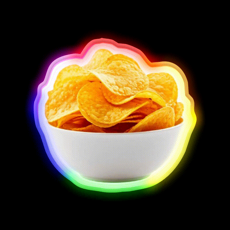 Potato Crisps Bowl Snack Food Led Neon Sign Rgb Color - LED neon sign close-up detail