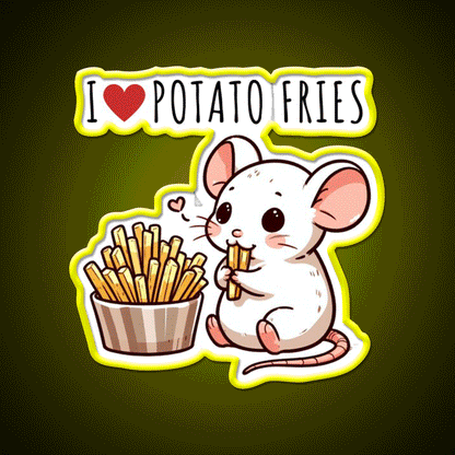 Potato Fries Lover Rat Fast Food Led Neon Sign For Burger Place Rgb Color - Custom LED neon sign front view