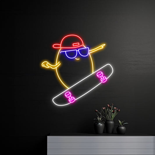 Potato Skateboarding Neon Sign