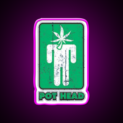 Pothead Hemp Inspired Green Leaf Led Neon Sign Rgb Color - Neon sign mounted on wall in room