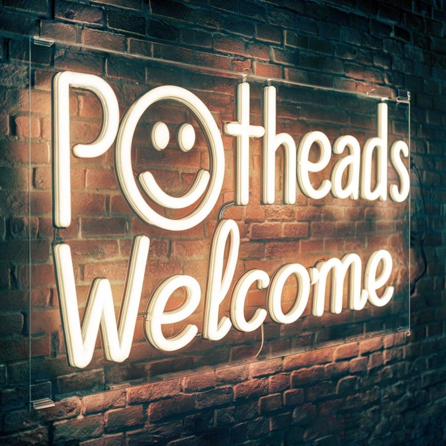 Potheads Welcome Smiley White Led Neon Sign For Cafe Bar Door Decor | Shineneon