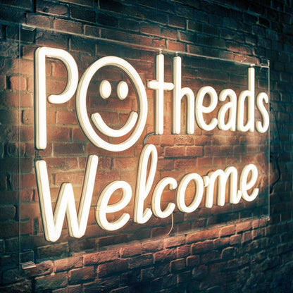 Potheads Welcome Smiley White Led Neon Sign For Cafe Bar Door Decor | Shineneon