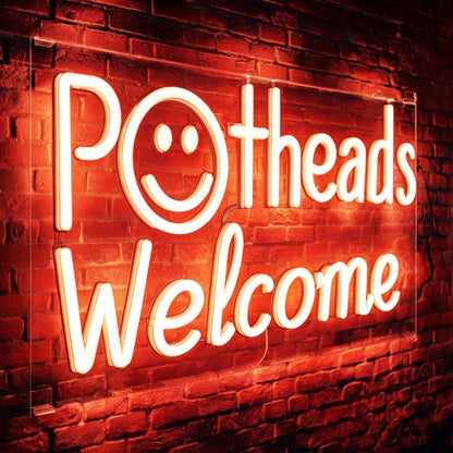 Potheads Welcome Smiley White Led Neon Sign For Cafe Bar Door Decor | Shineneon