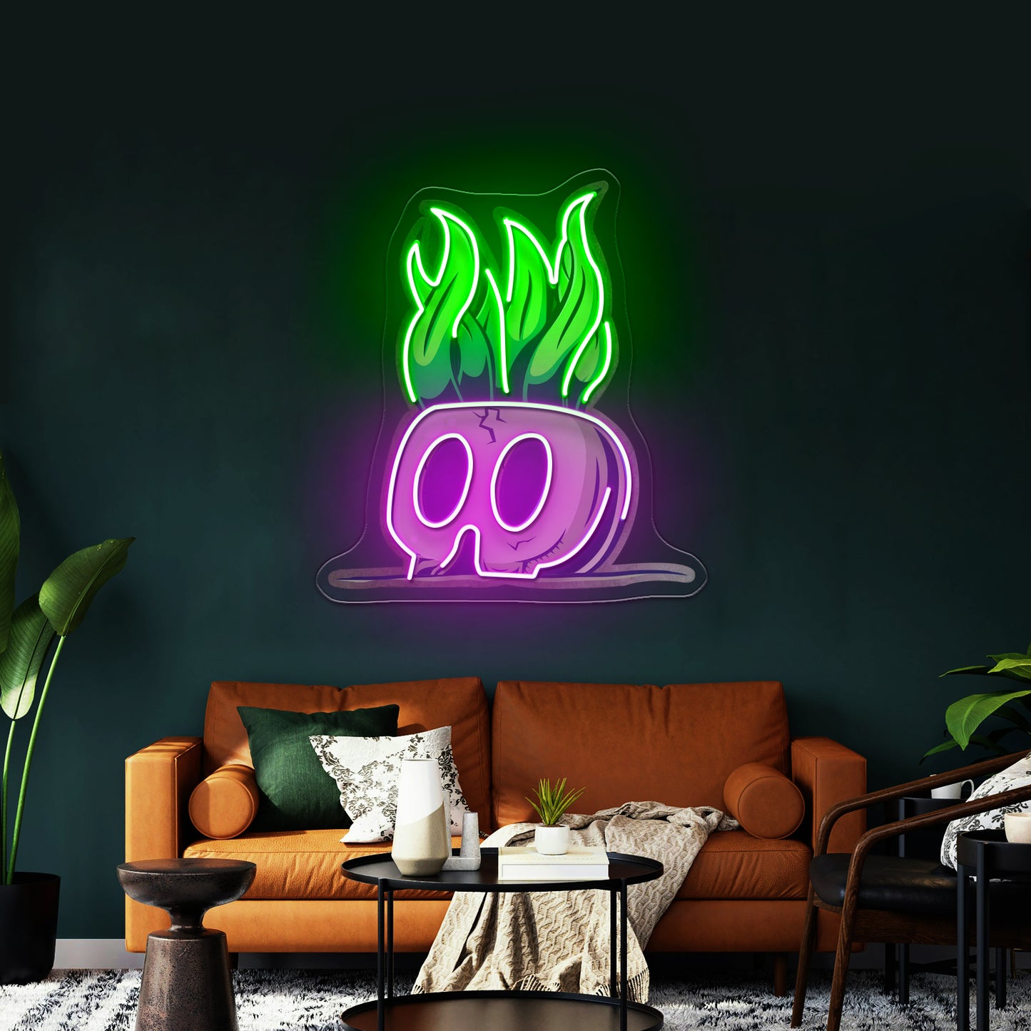 Potted Plant Skull Head Cartoon Led Neon Sign Light Custom Led Signs