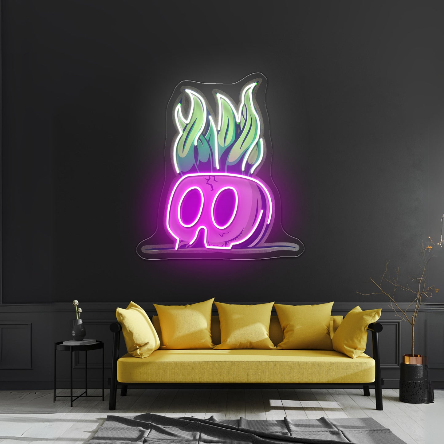 Potted Plant Skull Head Cartoon Led Neon Sign Light Custom Led Signs