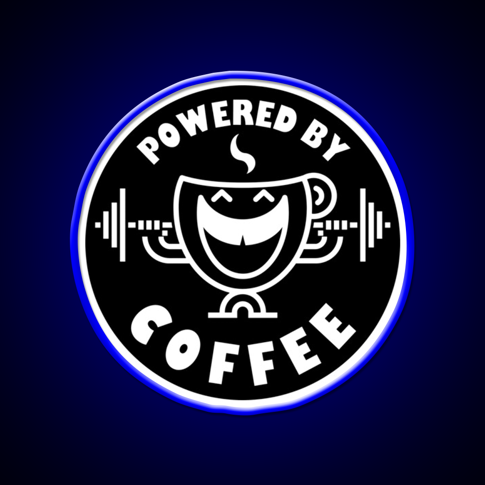 Powered By Coffee Black White By Cappobeano Gym Fitness Led Neon Sign Rgb Color