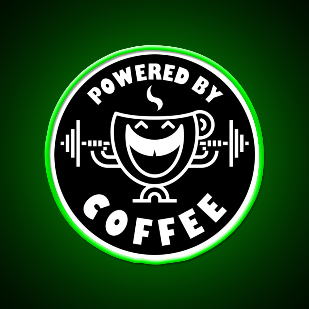 Powered By Coffee Black White By Cappobeano Gym Fitness Led Neon Sign Rgb Color