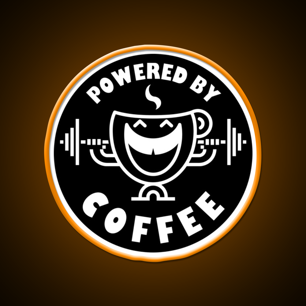 Powered By Coffee Black White By Cappobeano Gym Fitness Led Neon Sign Rgb Color