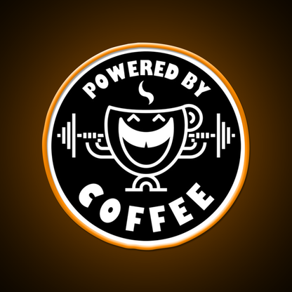 Powered By Coffee Black White By Cappobeano Gym Fitness Led Neon Sign Rgb Color