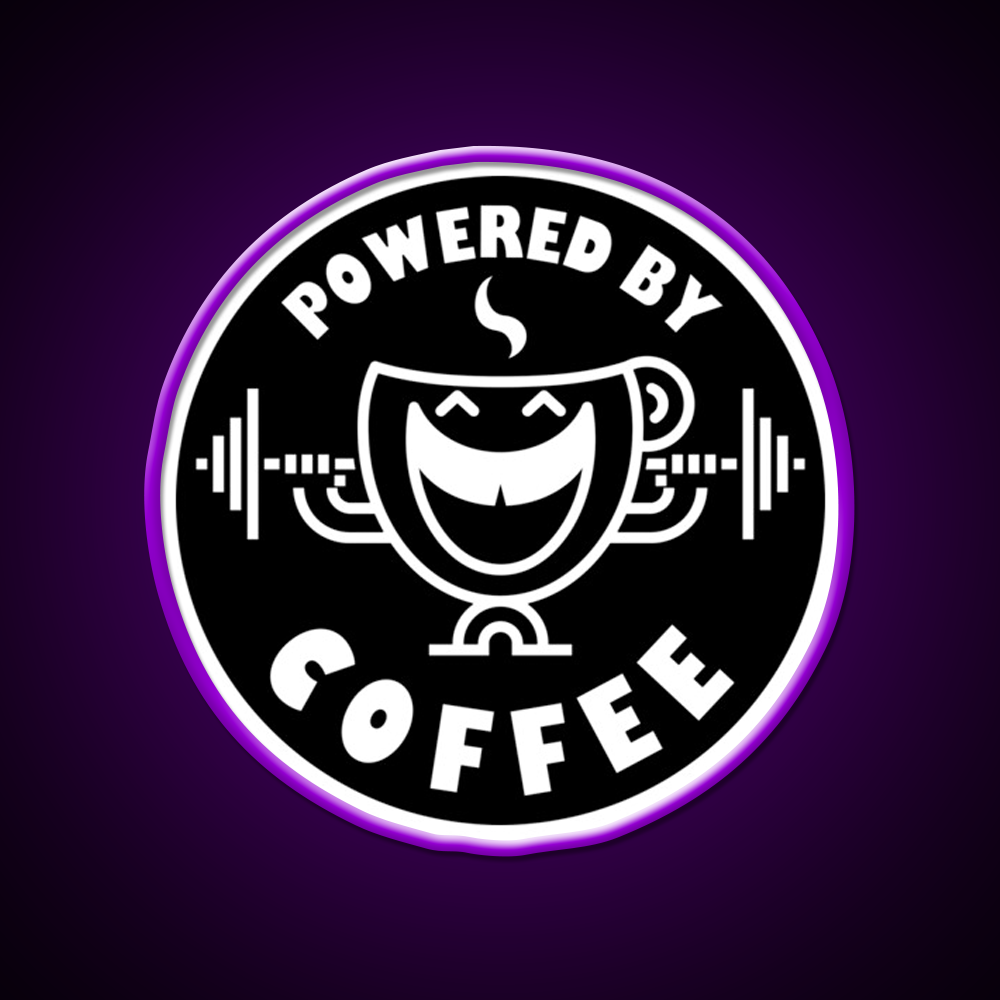 Powered By Coffee Black White By Cappobeano Gym Fitness Led Neon Sign Rgb Color