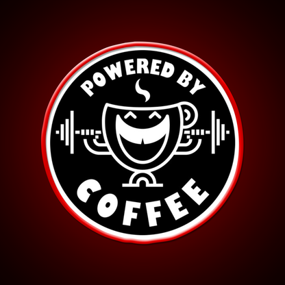 Powered By Coffee Black White By Cappobeano Gym Fitness Led Neon Sign Rgb Color