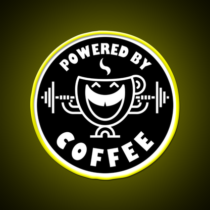 Powered By Coffee Black White By Cappobeano Gym Fitness Led Neon Sign Rgb Color