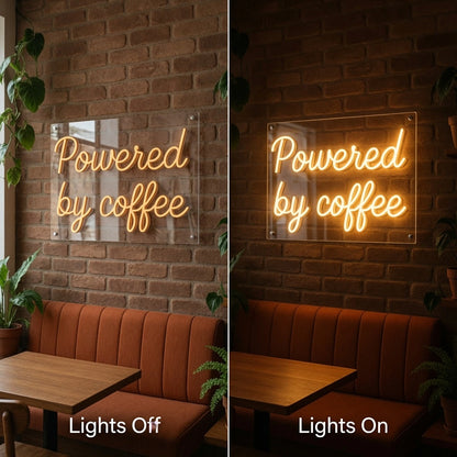 Powered By Coffee LED Neon Sign Home Art - 06 Day Night Comparison
