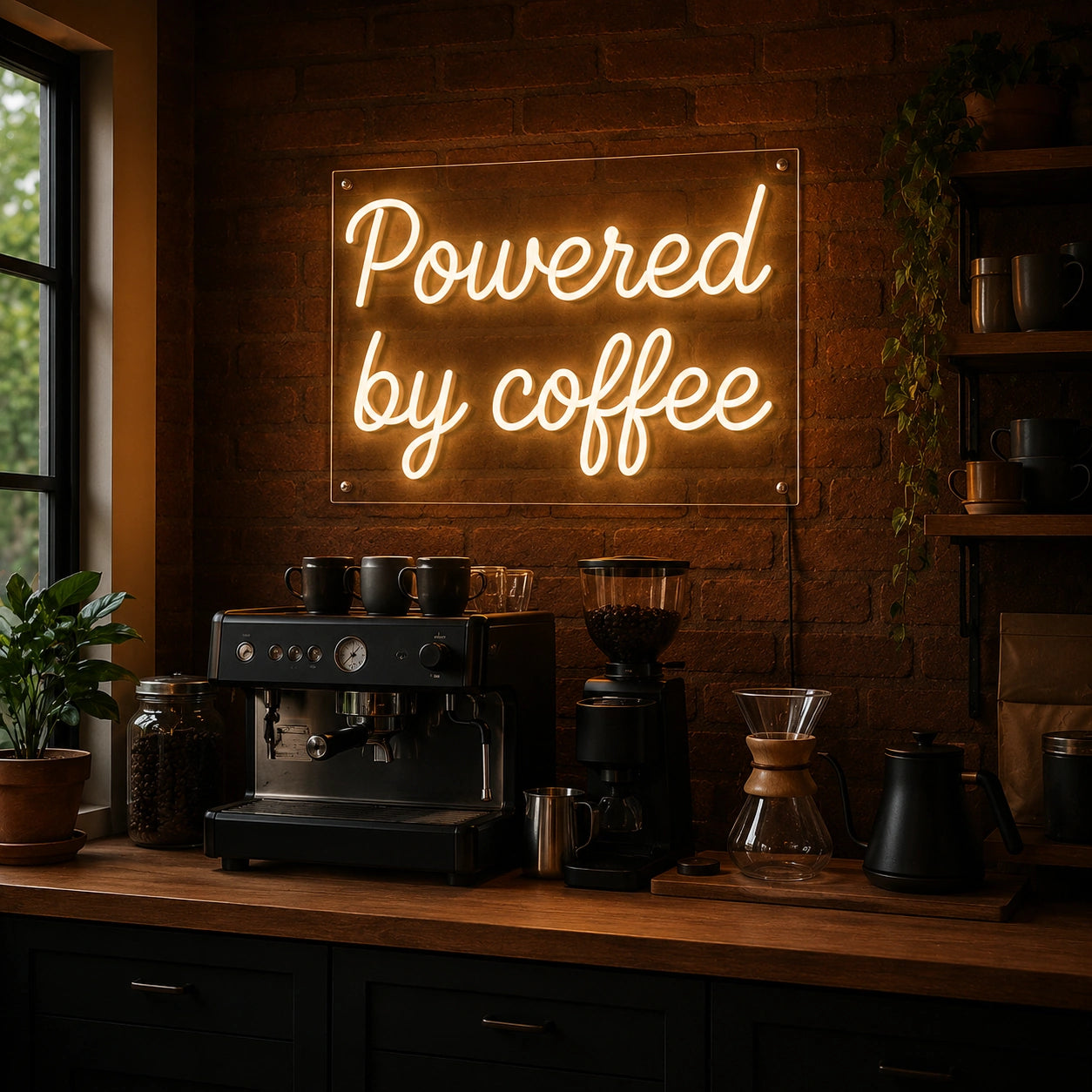 Powered By Coffee LED Neon Sign Wall Neon Sign - 03 Real Lifestyle Scene