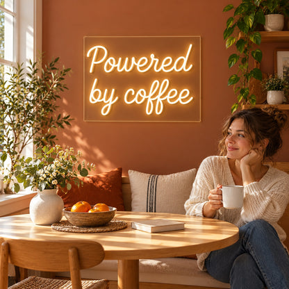 Powered By Coffee LED Neon Sign - lifestyle view