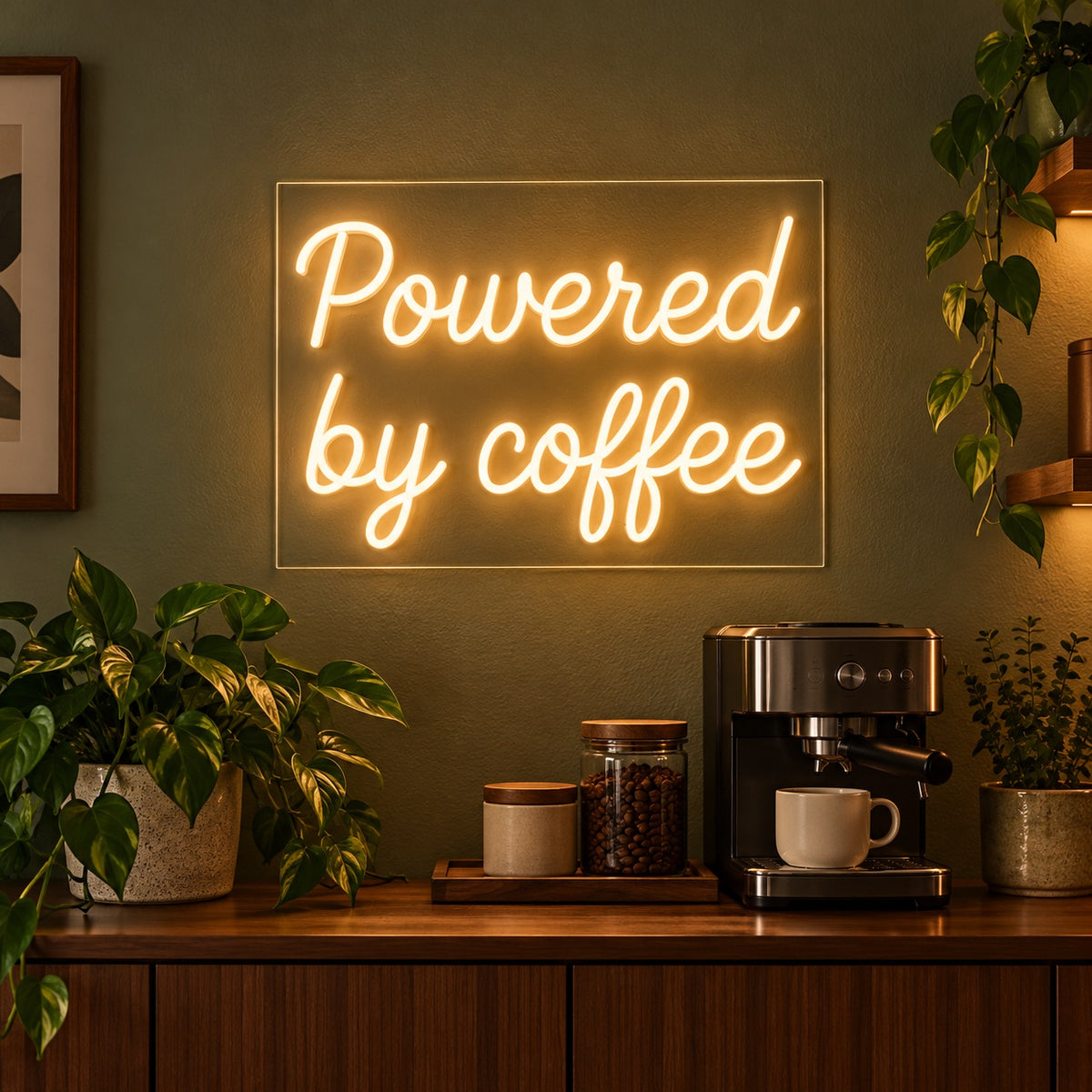 Powered By Coffee LED Neon Sign - advertising view