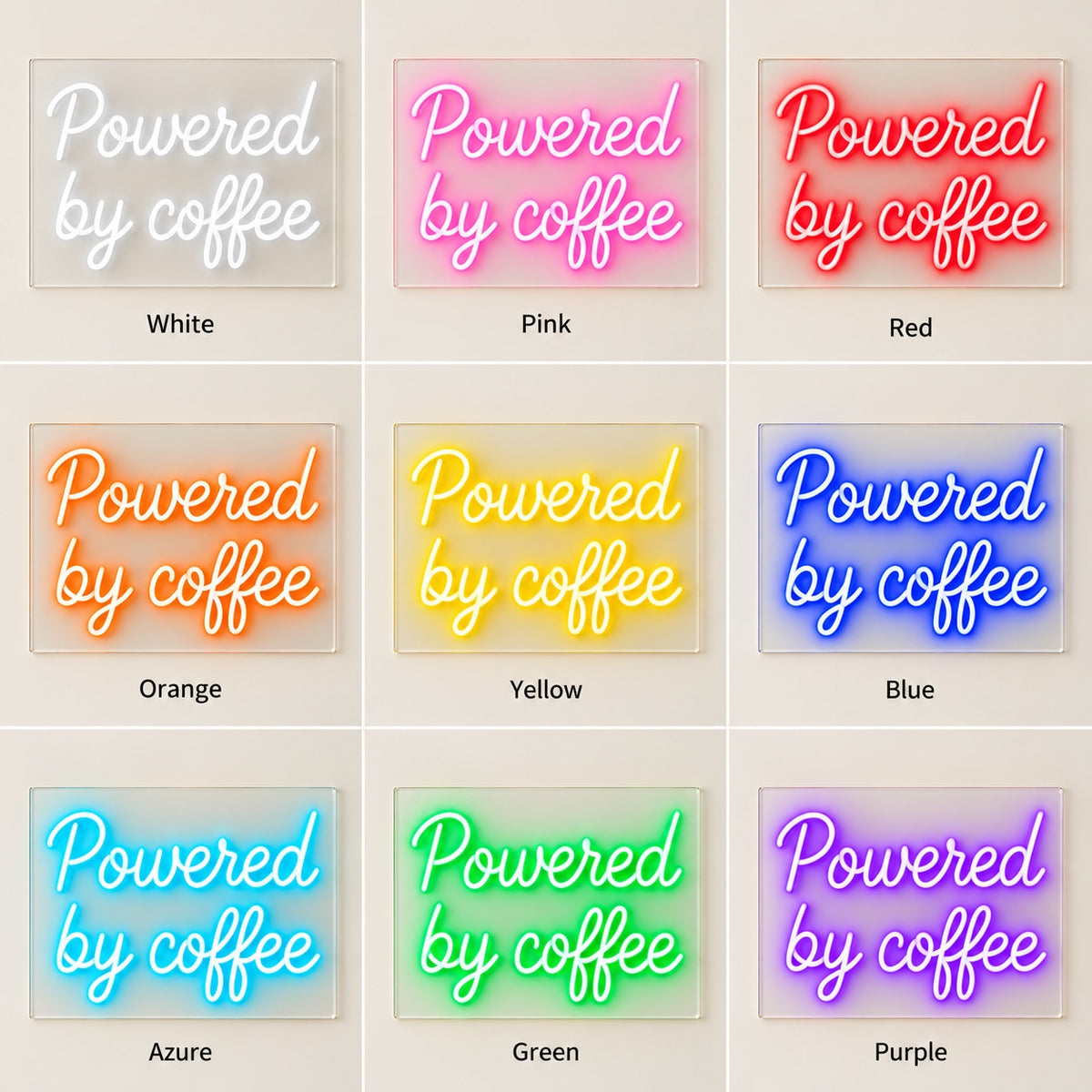 Powered By Coffee LED Neon Sign - nine-color grid