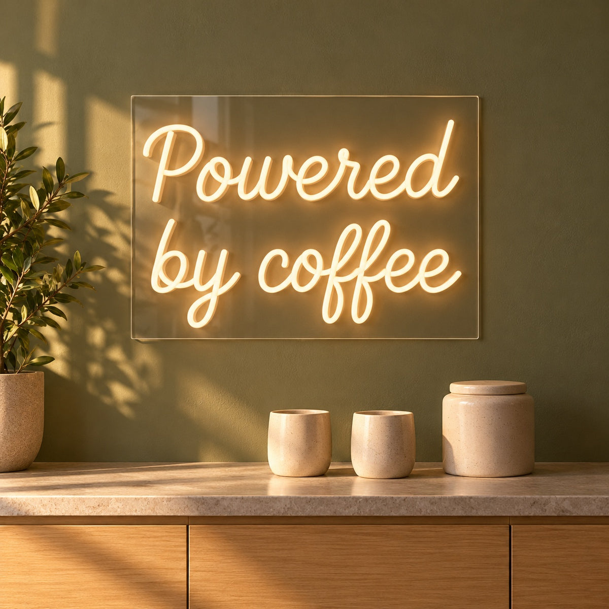 Powered By Coffee LED Neon Sign - advertising view