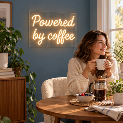 Powered By Coffee LED Neon Sign - lifestyle view