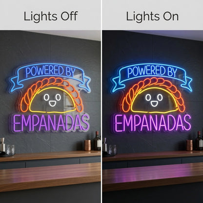 Powered By Empanadas LED Neon Sign - 06 Day Night Comparison