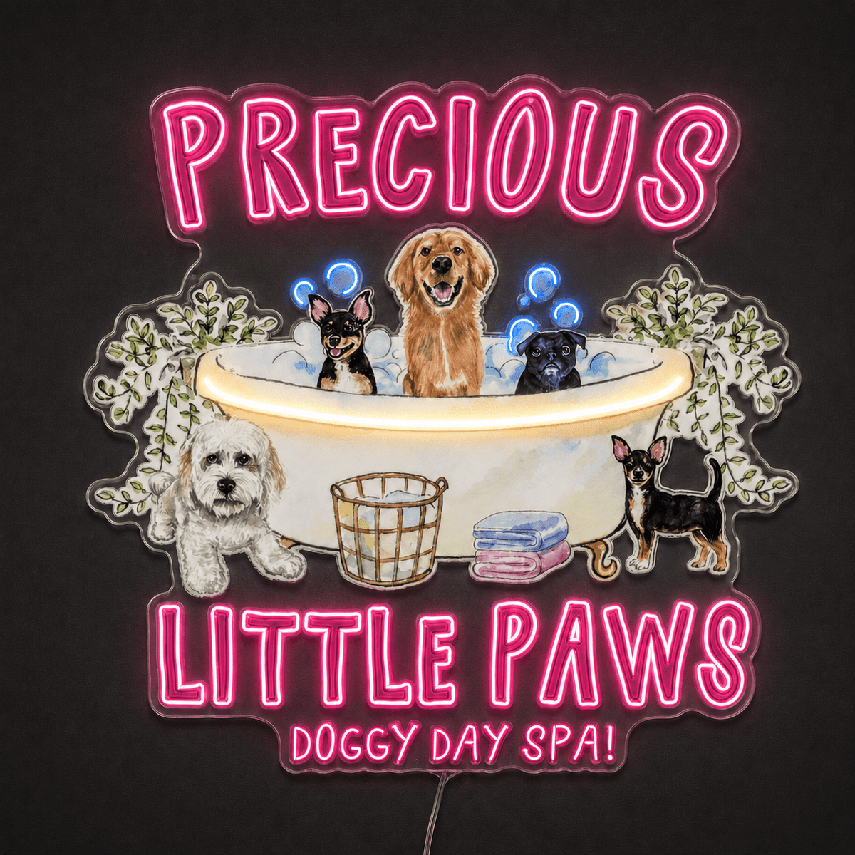 PRECIOUS LITTLE PAWS DOGGY DAY SPA! Custom LED Neon Sign - Shineneon