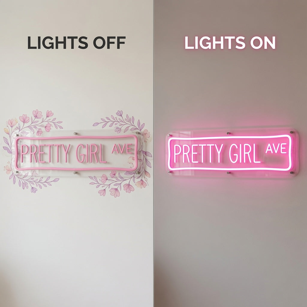 Pretty Girl Ave LED Neon Sign Wall Neon Sign - 06 Day Night Comparison
