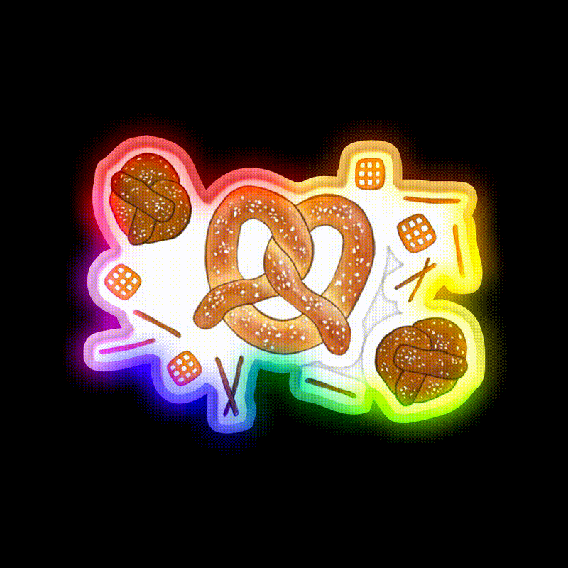 Pretzel Party Snack Food Led Neon Sign Rgb Color - LED neon sign close-up detail