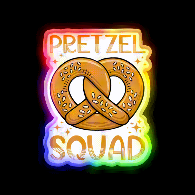 Pretzel Squad National Soft Pretzel Month Fun Snack Food Led Neon Sign Rgb Color - LED neon sign close-up detail