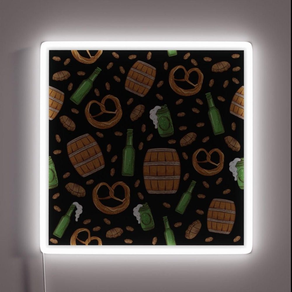 Pretzels And Beer Oktoberfest Pattern Black Rgb Led Neon Sign - Shineneon