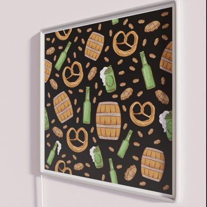 Pretzels And Beer Oktoberfest Pattern Black Rgb Led Neon Sign - Shineneon